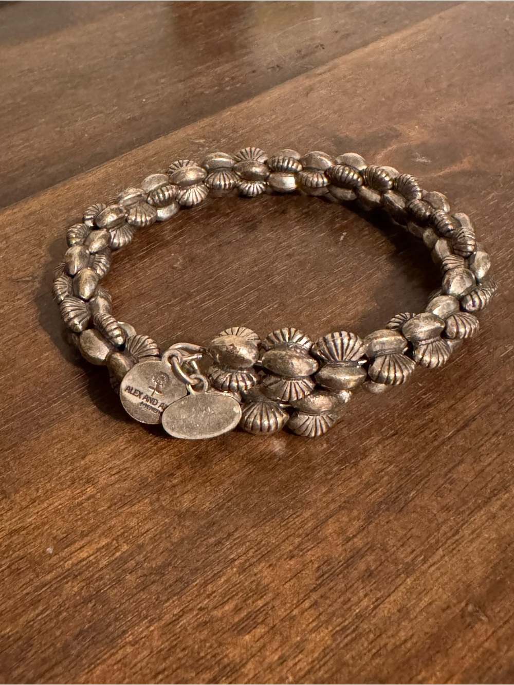 Alex and Ani Silver Shell Bead Double Wrap Bracelet